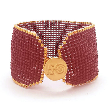 Brazalete Telar Dorado Grueso Liso Rojo